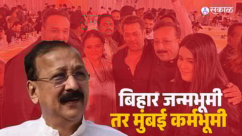 Baba Siddique posing with Bollywood stars at a lavish party, highlighting his influence in the film industry.