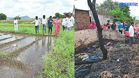 Former MLA Dipika Chavan while inspecting the damaged onion in Navegaon (Bagalan) and the electricity damaged hut in Darhane.