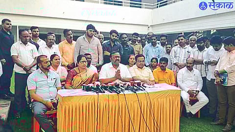 Former MP Sameer Bhujbal speaking at the press conference announcing his candidacy from Nandgaon.