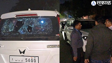 Scorpio car broken on Waghadi River Char Hatti bridge.