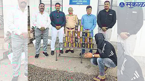 Officers, staff of Bhadrakali Police Station after arresting a nylon manja seller in Shalimar.