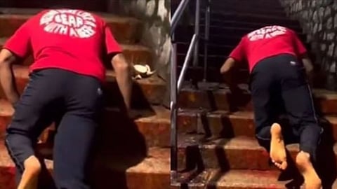 Nitish Kumar Reddy climbs the sacred Tirupati temple steps on his knees