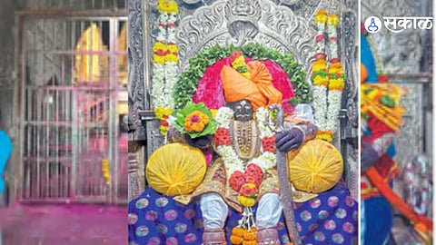 The Jotiba festival idol displayed at Kasav Chowk during the conservation process, allowing public viewing during the four-day preservation period.