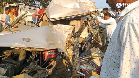 Scene of the tragic car and motorcycle crash in Takalibhavan, where three lives were lost after a wedding ceremony.