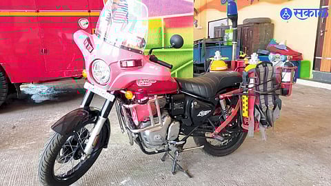 Karad Fire Department's newly introduced motorbike firefighters ready for quick action in emergency situations."