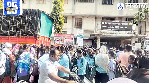 A chaotic scene at Islampur exam center as students push and shove, leading to a stampede during the examination process.