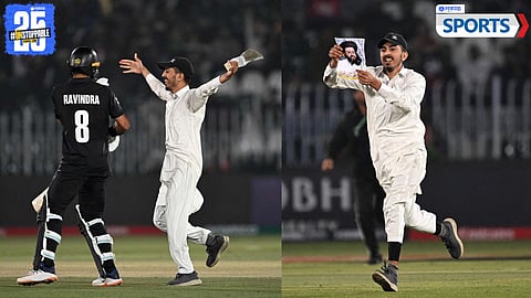 Pitch Invader Hugs Rachin Ravindra