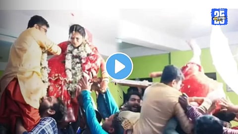 Bride and Groom fall down varmala viral video
