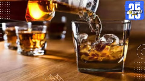 Police officials inspecting seized liquor from one of the 11 raided dhabas in the district.