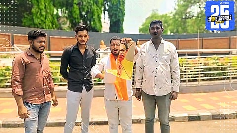 Ubatta office bearer tears Uddhav Thackeray's poster in a symbolic protest against his stand on the Waqf issue.