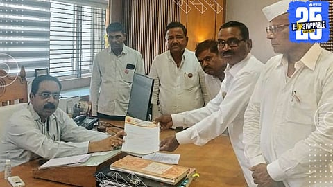 Farmer unions rally on Ambedkar Jayanti demanding debt relief and threatening crop supply disruption.