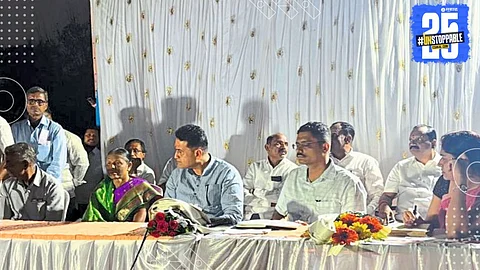 MLA Deshmukh with revenue officials and local residents during the Mangale meeting on Chandoli project concerns.