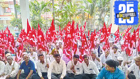 CPI(M) activists rally against the Public Security Bill at the Prantadhikari office with loud slogans and banners.