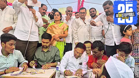 MLA Kashinath Date addressing supporters after resolving the local water issue through talks with Vikhe Patil.