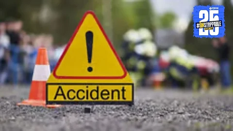 Scene of the Vagade accident where a Pendhur youth tragically lost his life; car severely damaged in the crash.