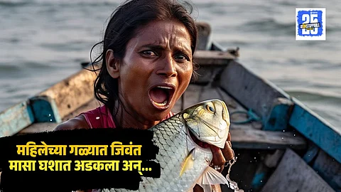 women fishing accident fish stuck in throat