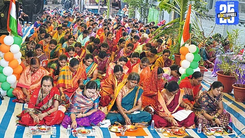 Devotees perform vibrant kumkummarchan during Ramling Chaudeshwari Yatra under Operation Sindoor.