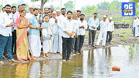Pravara river water flowing towards Godavari as part of the newly completed river linking project in Maharashtra.