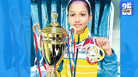 Kavya Kasar from Kakadwadi with her gold medal after a stunning win in Nepal