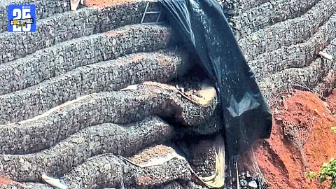 Collapsed gabion wall at Parshuram Ghat raises questions on construction quality and public safety.