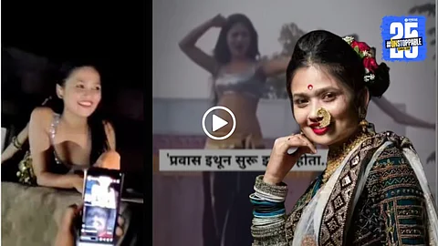 Gautami Patil dancing on a tractor during her viral Lavani performance that marked the start of her career in Maharashtra’s folk dance scene
