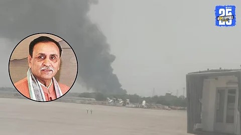 Visual shows the crash site of an Ahmedabad-London international flight that met with an accident just 7 minutes after takeoff. Former Gujarat CM Vijay Rupani was reportedly among the passengers.