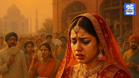 Bride seen leaving the wedding hall after canceling the ceremony due to absence of air conditioning, leaving guests and families shocked.
