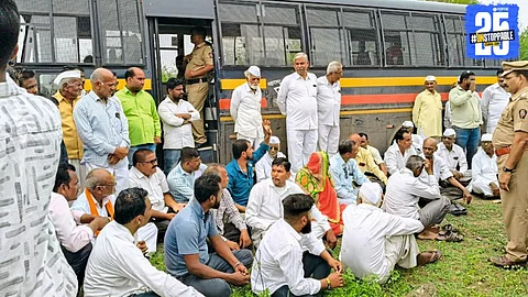 Farmers detained in Shrirampur during protest demanding return of their land; agitation continues to escalate.