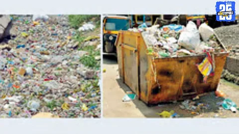 Heaps of plastic near Rajaram Barrage disrupt city drainage, exposing environmental negligence.
