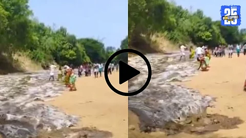 Villagers in a rural Indian village emotionally welcome Kaveri river water with prayers and flower offerings as it arrives for the first time in history.