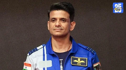 Shubhanshu Shukla seen bidding an emotional goodbye to his wife before embarking on his maiden space mission, capturing a touching moment of personal and national pride.