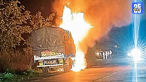 Major Blaze in Moving Truck at Pingali Ghat; No Loss of Life