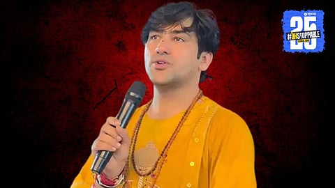 Dhirendra Shastri of Bageshwar Dham seen addressing followers before the sudden cancellation of all events.