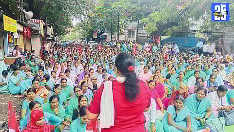"Voices from the grassroots — Asha workers protest across Solapur for their pending dues."