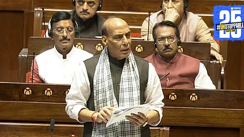 Union Minister Rajnath Singh addresses Rajya Sabha, stating India’s readiness to assist Pakistan in controlling terrorism—a significant geopolitical statement.