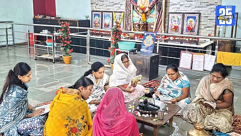 Devotees performing 9-hour daily Shivling abhishek at Swami Samarth Center in Sonai – a spiritual offering of 270 hours.