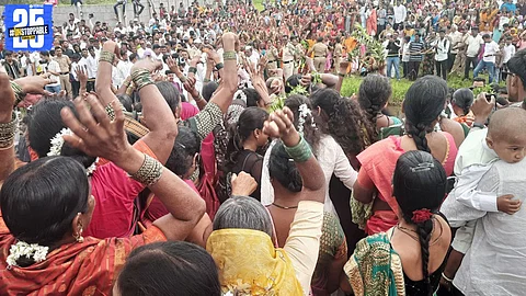 Women exchange dramatic gestures and harsh words in a symbolic rivalry during Bori village's unique festive tradition.