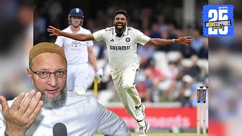 Asaduddin Owaisi praises fast bowler Mohammad Siraj in signature Hyderabadi style after India's triumphant Test win over England.