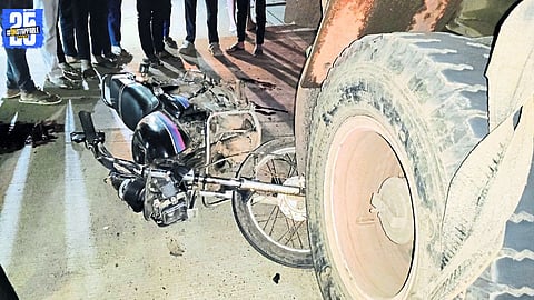 “Bike involved in the Wakre Phata accident where two youths from Khupire sustained serious injuries after rear-ending a truck.”