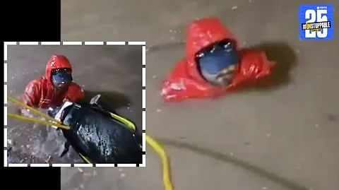 A Zomato delivery boy in Hyderabad fell into an open drain during heavy rainfall, highlighting urgent safety and infrastructure issues.