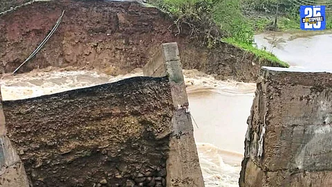 Remains of the collapsed Ujani Project bridge, built just five years ago, now under police investigation.