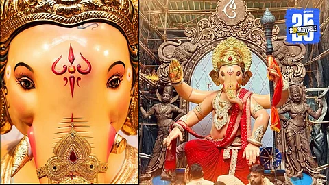 The first look of Chinchpokli Chintamani Ganpati 2025 shows a stunning 22-ft idol in the form of Sambhaji Maharaj, attracting thousands of devotees in Mumbai