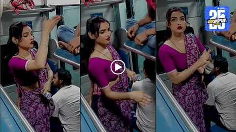 A transgender woman in a pink saree collects money on a train, captivating passengers with beauty and confidence. Viral video with 62.5M views.