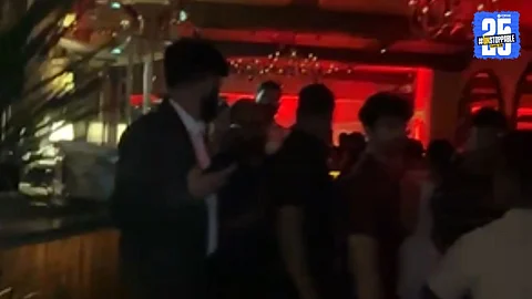 MNS workers and excise officials shutting down a Pune pub during a late-night freshers party for alleged underage alcohol sale.