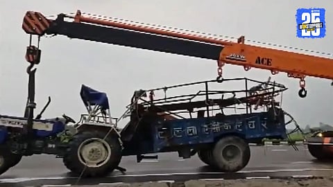 Police and locals rushed to the accident site in Bulandshahr where a speeding container collided with a tractor trolley carrying pilgrims, leaving 8 dead and 43 injured.