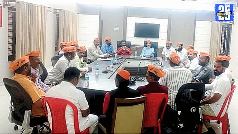 Maratha community members in Karad gather to plan their participation in Jarange’s Mumbai protest.