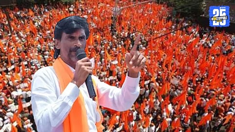 "Maratha reservation protest led by Manoj Jarange at Mumbai’s Azad Maidan with heavy police security and massive turnout of supporters."