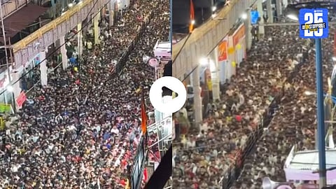 Thousands of devotees queue at Shrimant Dagdusheth Halwai Ganpati Mandal in Pune at 2 AM during Ganeshotsav celebrations.