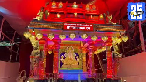 Beautifully decorated Rath of Shreemant Dagdusheth Halwai Ganpati ready for the grand Visarjan procession in Pune.