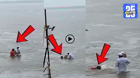 A shocking moment from Vasai Virar creek during Ganpati Visarjan shows a youth swept away by strong currents, highlighting festival safety issues